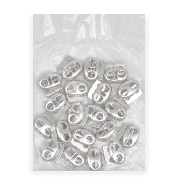 Фиксатор (зажим) для шнура металл плоский, 2 отв., 18х15 мм, (in ⌀4.5 мм), мет. цв.никель, 20 шт