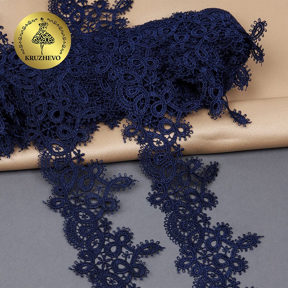 Кружево гипюр (плетёное) 65 мм, диз. 119, цв.3 т.синий, уп. 9 м, Kruzhevo