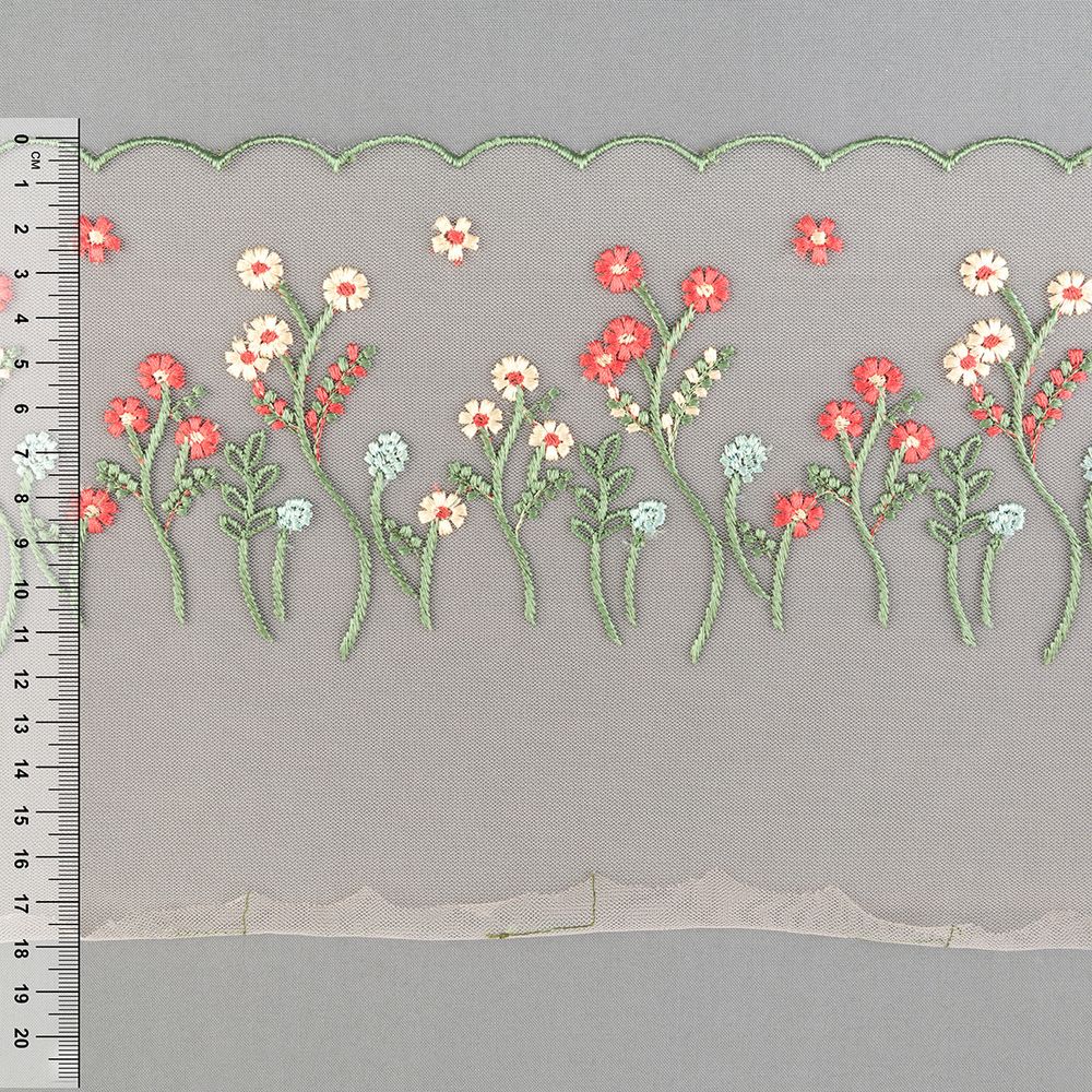 Кружево на сетке широкое 180 мм / 15 ±1 м, Турция, коралловый, Gamma GCKM-180-03S