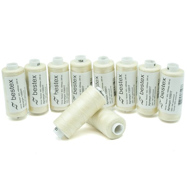 Нитки швейные бытовые Bestex 40/2, 365 м (400 ярд) / 10 кат., 154 темно-молочный