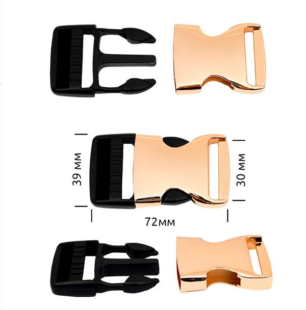 Фастекс (пряжка трезубец) металл/пластик 30 мм, 72x39 мм, золото/черный, 6 шт