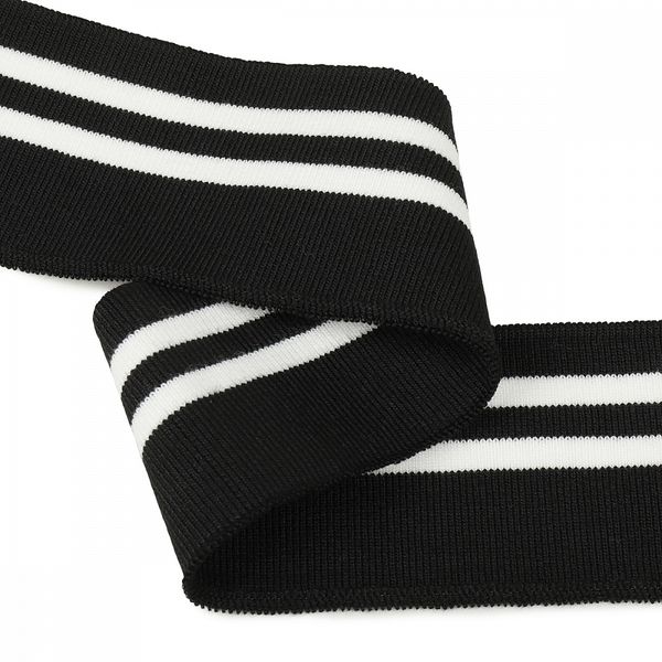 Подвяз (довяз) трикотажный 6.0х80 см, черный с белыми полосами, 100% п/э, 5 штук