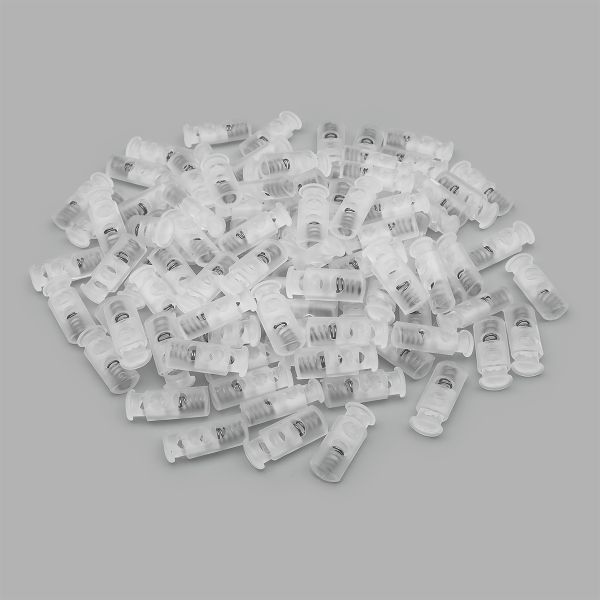 Фиксатор (зажим) для шнура пластик 2 отв., ⌀4.0 мм, 9х22 мм, цилиндр, ПП, прозрачный, 100 шт