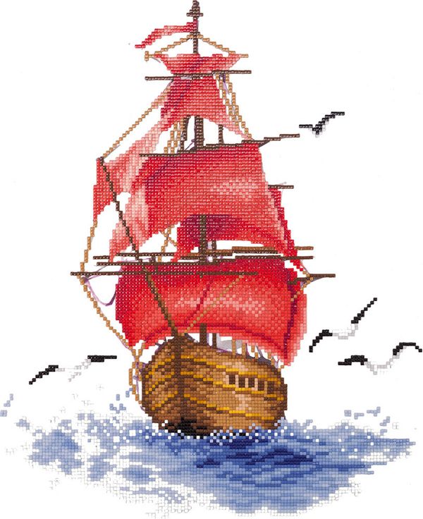 Алмазная (кристальная) мозаика Фрея, Алые паруса, 37х30 см