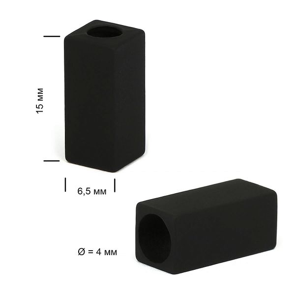 Наконечник для шнура металл 15х6,5 мм, отв.4 мм, цв. черная резина, OR.0305-5376, уп. 100 шт