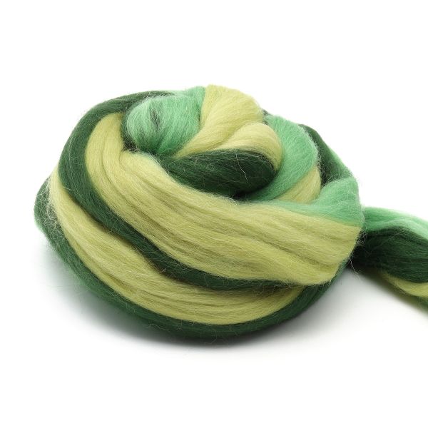 Шерсть для валяния полутонкая 100%, мультиколор, 100г, 1519 мультиколор, зел.яблоко/мор.водоросли/липа