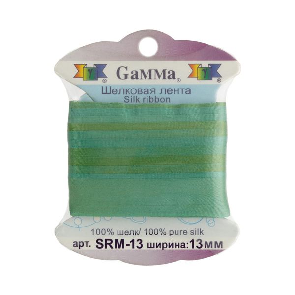 Лента (тесьма) шелковая 13.0 мм / 9.1±0.5 метров, M109 ментол/зеленый, Gamma SRM-13
