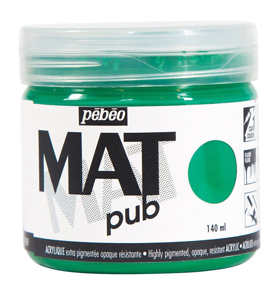 Краска акриловая экстра матовая Mat Pub 1, 140 мл, 256016 зеленый, Pebeo