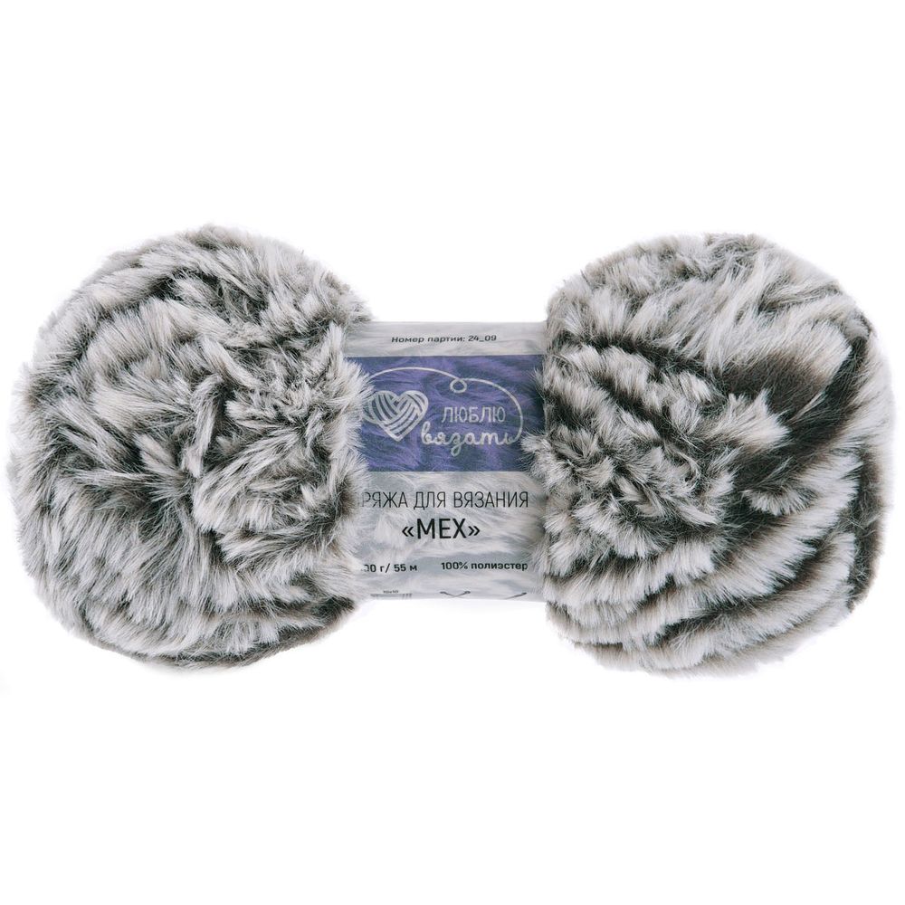 Пряжа Люблю вязать Мех / уп.3 мот. по 100 г, 55 м, зелёный пепел