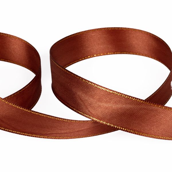 Лента атласная 2-сторонняя с метанитью 20.0 мм / 33±2 метра, 037 коричневый/золото, Gamma AL-20M