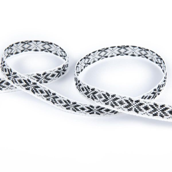 Лента (тесьма) жаккардовая 10.0 мм / 25±1 метров, Орнамент для северных народов, рис 9741 черный, Gamma C3853 (C3752)