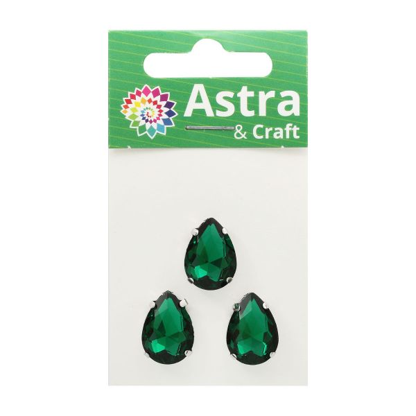 Хрустальные стразы в цапах формы капля, изумрудный 13х18 мм, 3 шт., АЦ009НН1318