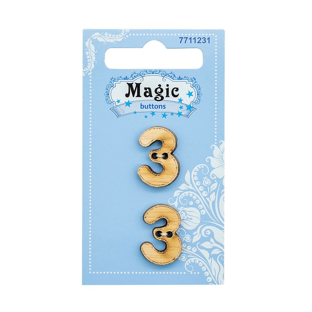 Украшения декоративные пуговицы Цифра Три, 2 шт, Magic Buttons BBLWA65-32L