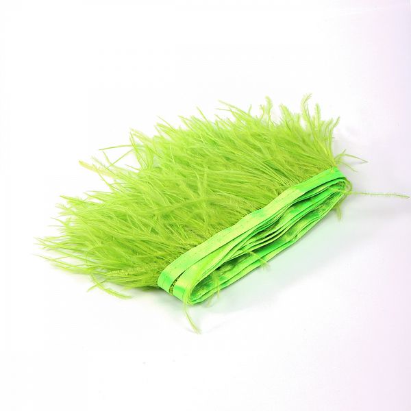 Перья на ленте Страус 8 см, FBY-08-086, цв. лайм, 2м