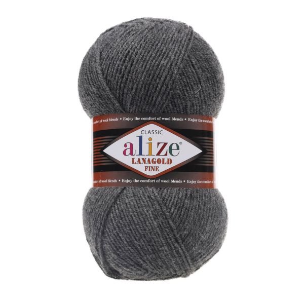 Пряжа Alize (Ализе) Lana Gold Fine / уп.5 мот. по 100 г, 390м, 182 средне-серый меланж A