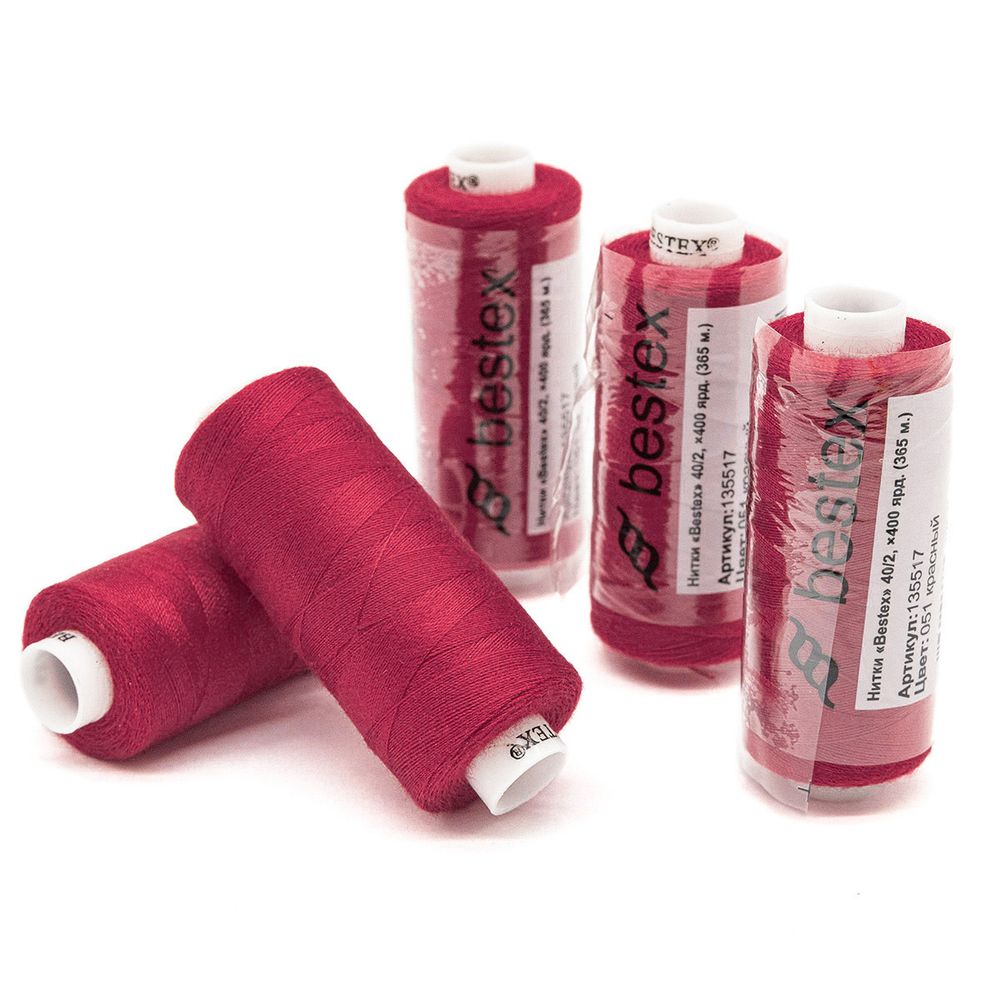 Нитки швейные бытовые Bestex 40/2, 365 м (400 ярд) / 10 кат., 051 пуансеттия красная