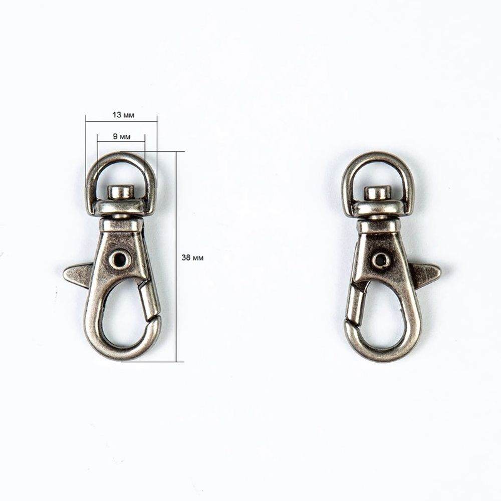 Карабин металл 09 мм (38х13 мм), черн. никель, 10 шт