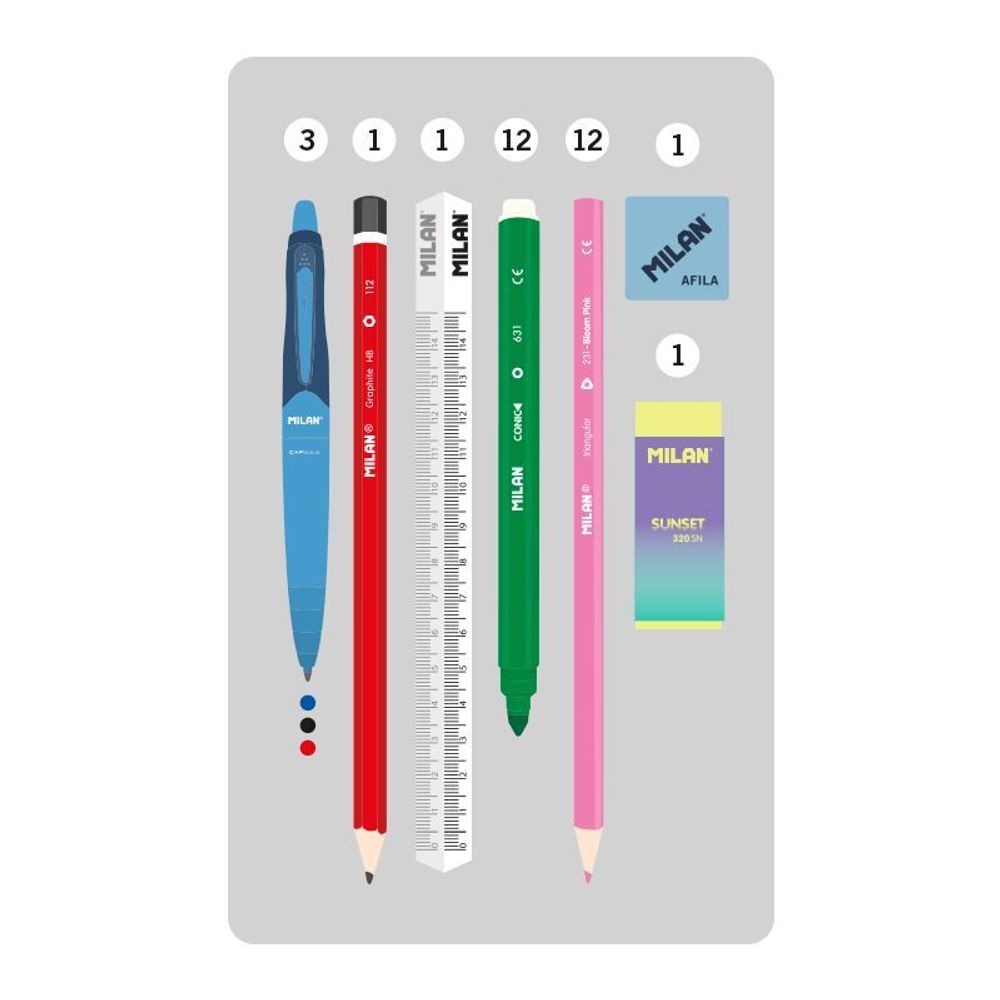 Пенал канцелярский с наполнением 22х11х10 см, 08872SNK1, Milan 08872SNK1