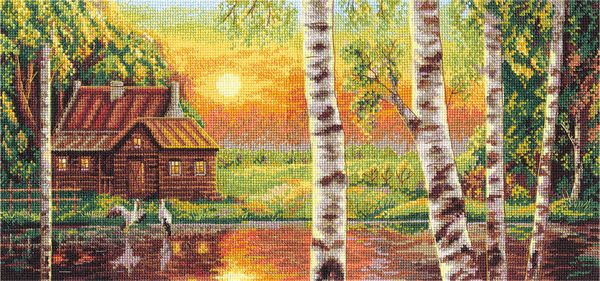 Набор для вышивания нитками Panna, Журавли на закате, 38,5х18 см