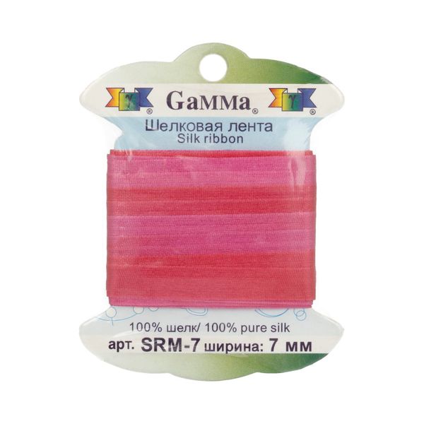 Лента (тесьма) шелковая 7.0 мм / 9.1±0.5 метров, M105 т.красный/сиреневый, Gamma SRM-7