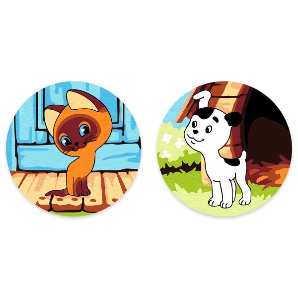 Картина по номерам Фрея, Союзмультфильм. Котёнок Гав и Шарик, на магните, 9х9 см