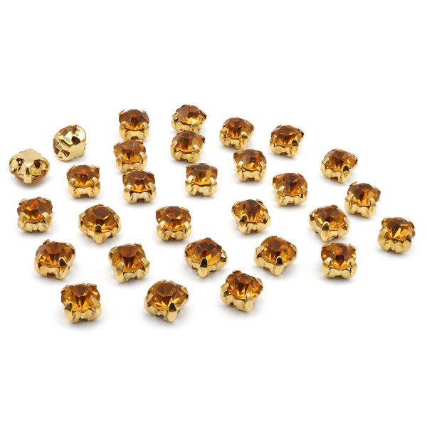 Хрустальные стразы в цапах круглые (золото) медовый 4х4мм, 29-30 шт/упак Astra&Craft, ЗЦ013НН44