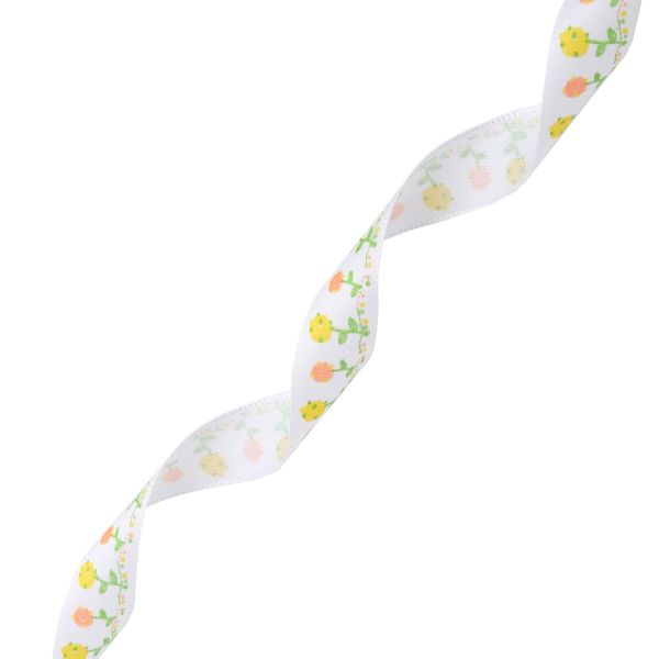 Лента атласная с рисунком 15.0 мм / 22.5±1 метров, Цветы, белый, Globus