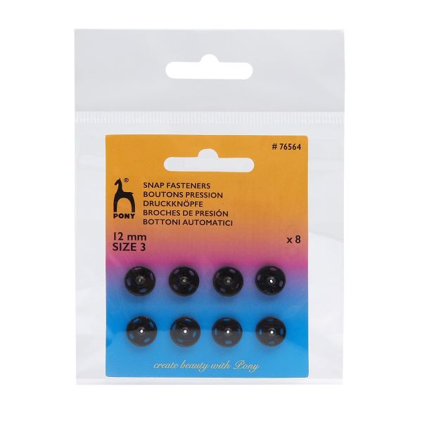 Кнопка пришивная металл ⌀12.0 мм, черный, 6 шт, Pony