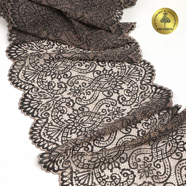 Кружево бельевое эластичное 225 мм / 3 м, 40992 цв.L30 кофе с молоком+черный, Kruzhevo