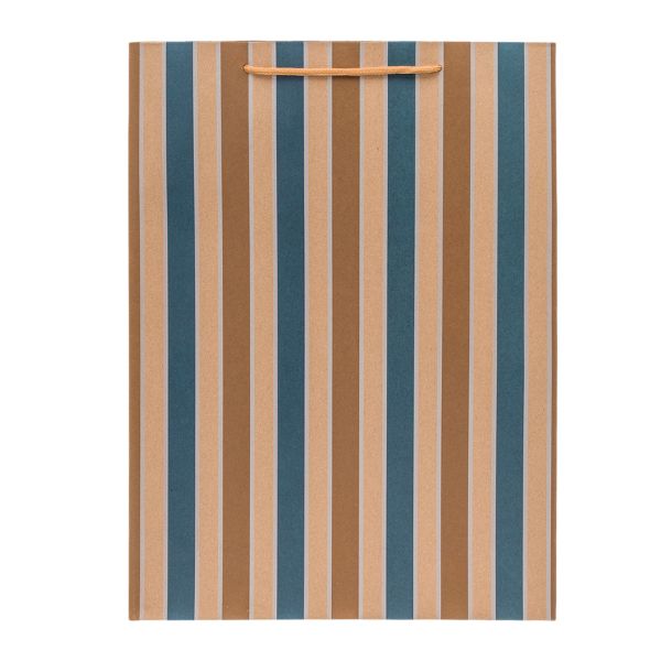 Пакет подарочный крафтовый Полоска, 31х10х42см, 170 г/м², серебро/коричневый/бежевый/синий, 12 шт