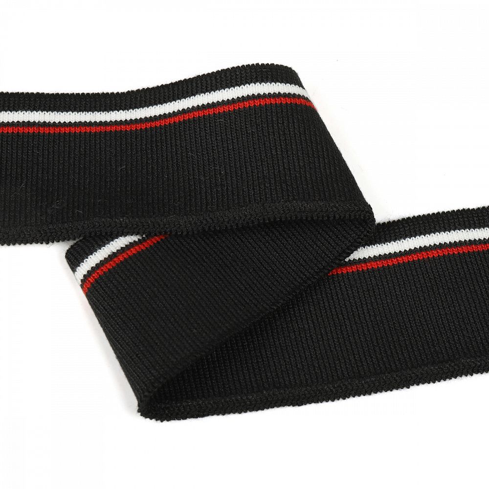 Подвяз (довяз) трикотажный черный с белыми и красной полосами, 3,5х80см, уп. 5 шт