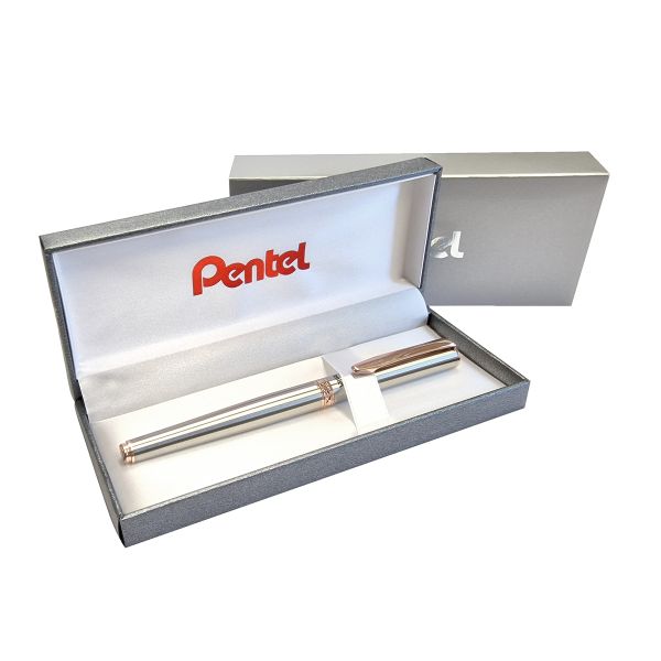 Ручка роллер Pentel, гелевый синий стержень 0,7 мм, в подарочном футляре ⌀0.4 мм, K600PG-LR7CEBSET цвет чернил: синий