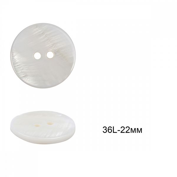 Пуговицы 2 прокола 36L=22мм, перламутр (ракушка) C-RA02 цв.белый, 36 шт