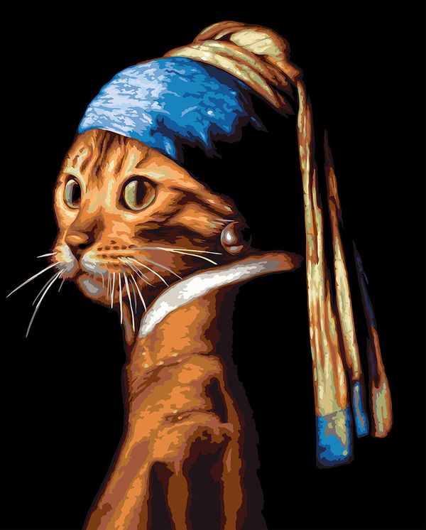 Картина по номерам Фрея PNB/PL-234, Кошка с жемчужной сережкой, 50х40 см