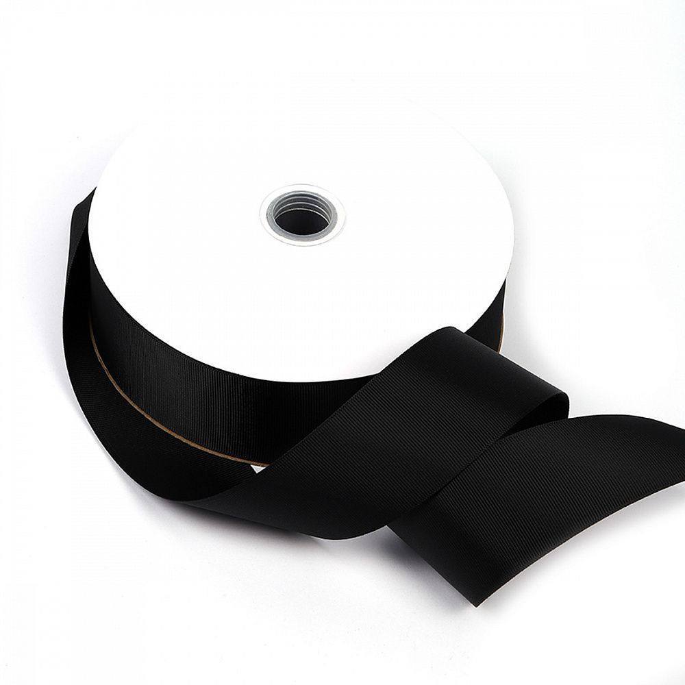 Лента репсовая (в рубчик) 50.0 мм цв. 030 черный уп.91.4м