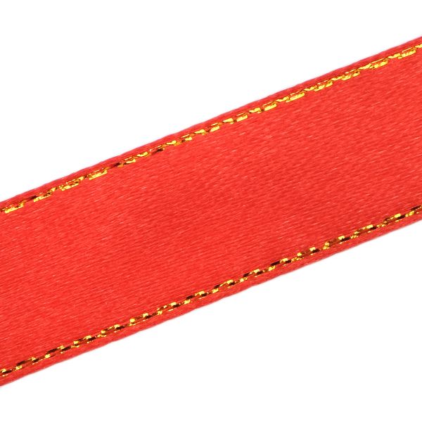 Лента атласная 1-сторонняя 15.0 мм / 22.86±1 метров, с золотой нитью, 163 красный, Globus