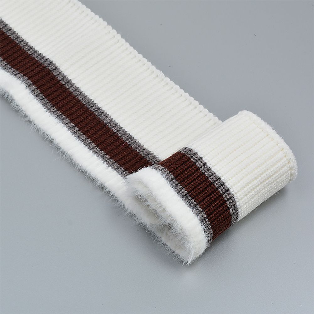 Подвяз (довяз) трикотажный 8.0х71 см, TBY.73042, цв.молочный с серыми и коричневой полосами, уп.1шт