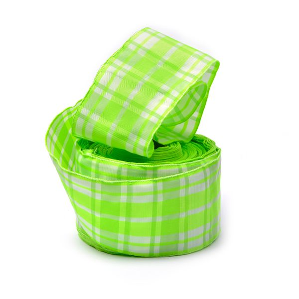 Лента шотландка 50 мм, С3220Г17 рис.9218, салатовый/белый, уп. 25 м