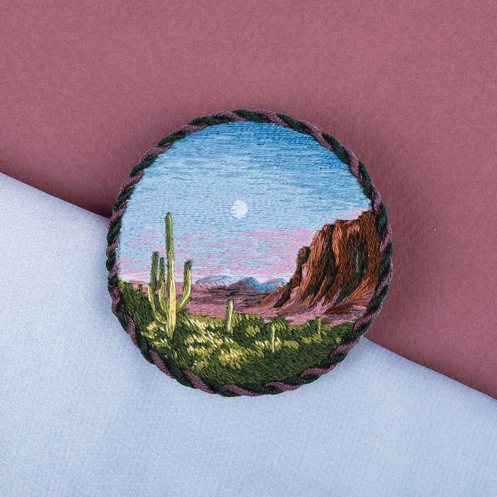 Набор для вышивания нитками Panna Живая картина JK-2295, Брошь. Каньон, 5.5х5.5 см