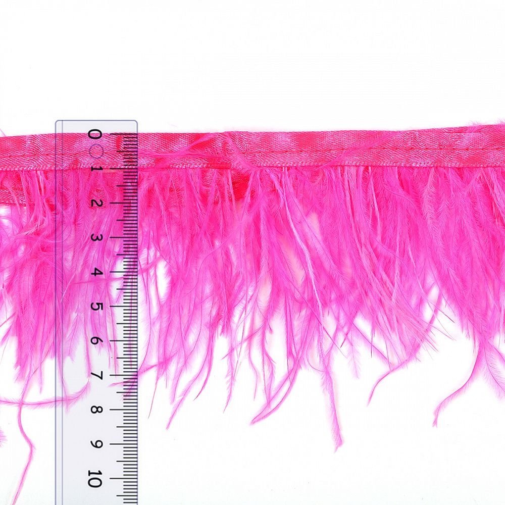 Перья на ленте Страус 8 см, FBY-08-021, цв. ярко-розовый, 2м
