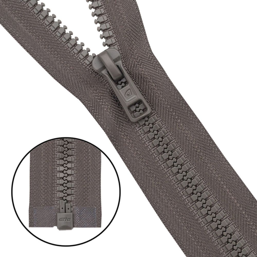 Молния трактор Arta Т6 (6 мм) 1 зам., разъем., 80 см, (2076), A034 дым, НОВЫЙ МАТОВЫЙ ЗАМОК, уп.5 шт