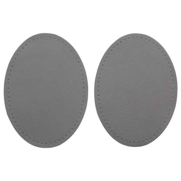Заплатки пришивные из кожи, овал 8х10,9см с перфорацией, 2 шт, 100% кожа, 07 серый, 9124