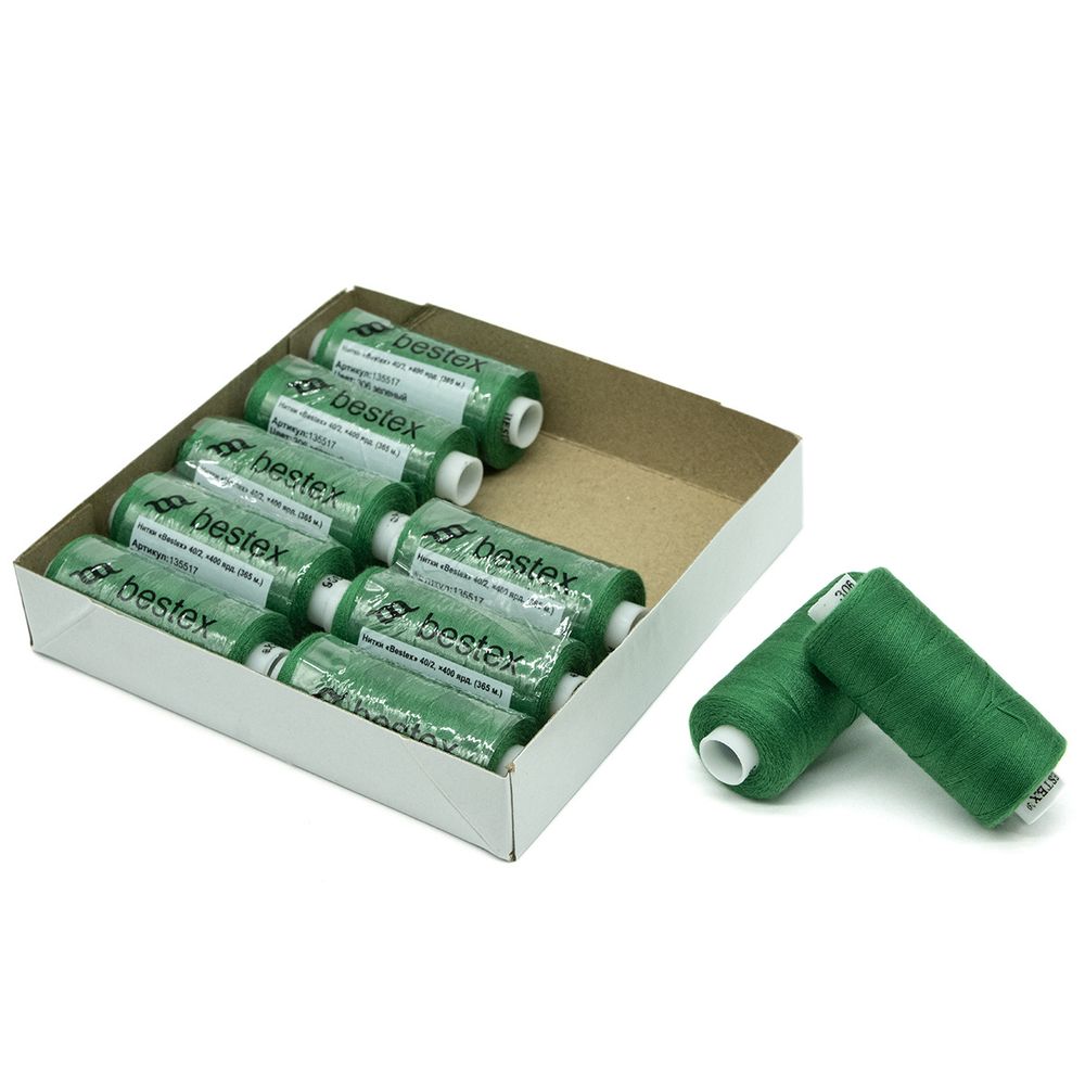 Нитки швейные бытовые Bestex 40/2, 365 м (400 ярд) / 10 кат., 306 зеленый