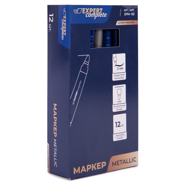 Маркер Metallic 2 мм, пулевидный 12 шт, Premier, №04 синий, Expert Complete EPM-02
