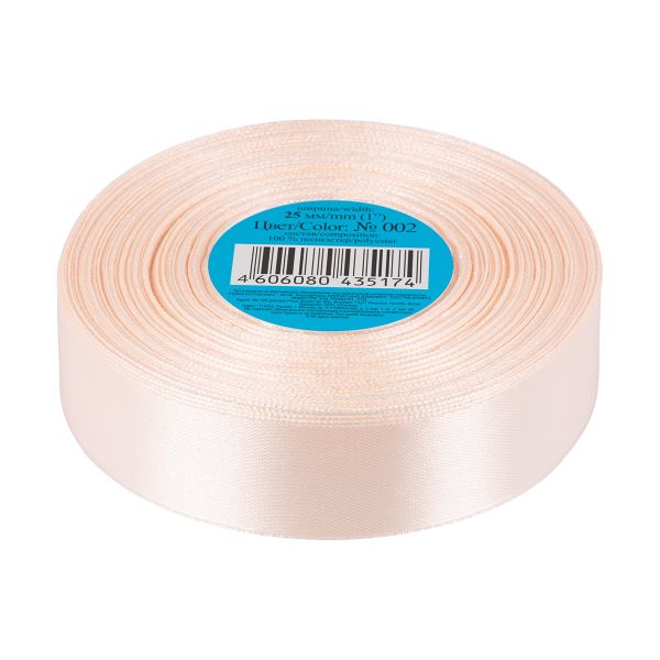 Лента атласная 1-сторонняя 25.0 мм / 33±2 метра, 002 св.розовый, Gamma