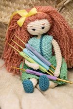 Крючок для вязания двухсторонний металл ⌀2.0 -3.0 мм, 13.5 см, пластик, с прорезиненной ручкой, Gamma RHD