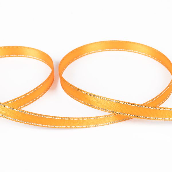 Лента атласная 2-сторонняя с метанитью 6.0 мм / 33±2 метра, №021 т.желтый/серебро, Gamma AL-6M