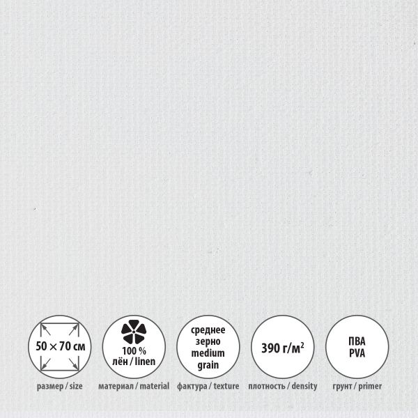 Холст грунтованный на подрамнике 50х70 см, 390 г/м², 2 шт, Залесский среднезернистый, Vista-Artista PLMG-5070