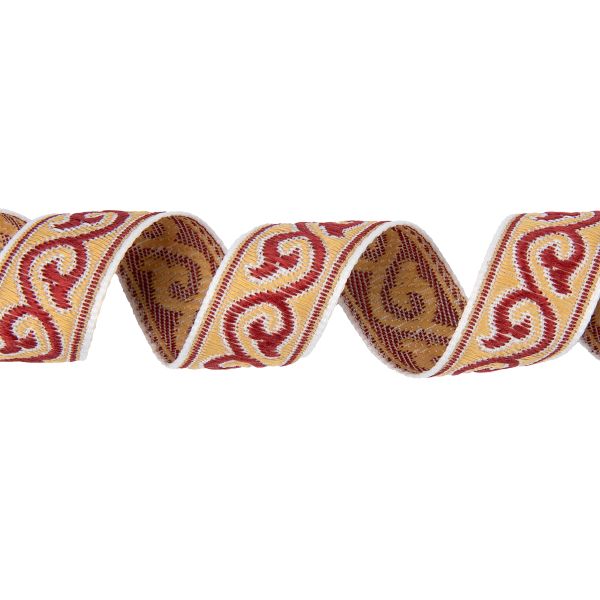 Лента (тесьма) жаккардовая 18.0 мм / 25 метров, Орнамент для северных народов, рис 9594 белый/бордовый/бежевый, Gamma С3771