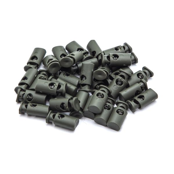 Фиксатор (зажим) для шнура пластик 2 отв., ⌀4.0 мм, 9х22 мм, цилиндр, ПП, 471 хаки, 100 шт